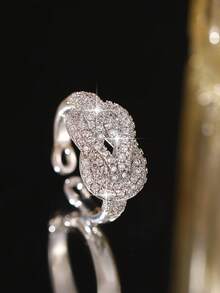 1pc Luxury Tie A Knot Zirconia Sparkling Cuff Ring For Women Couples New Fashion Romantic Elegant Wedding Party Bride Jewelry Gifts