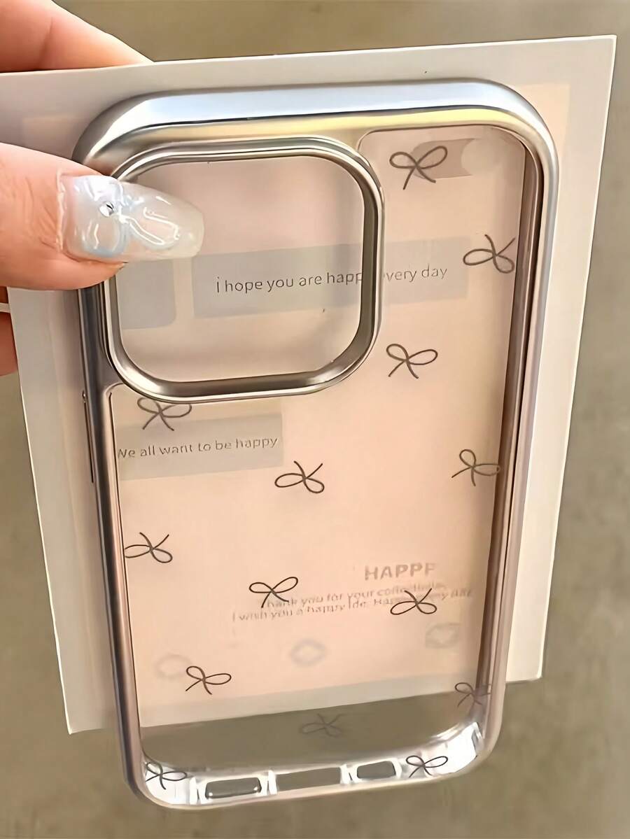 1个电镀奢华银框高透明简约蝴蝶图案手机壳，适用于 16 Pro Max、17/16/15/14 Plus、13/12/11、Air