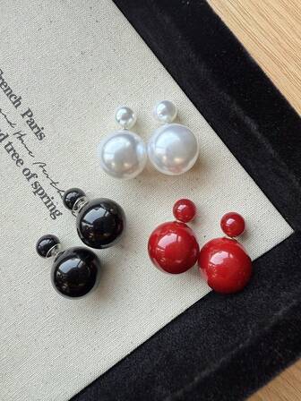 Set de 3 piezas de aretes de perlas falsas de diseño minimalista, versátiles para uso diario y ocasiones, adecuados para mujeres