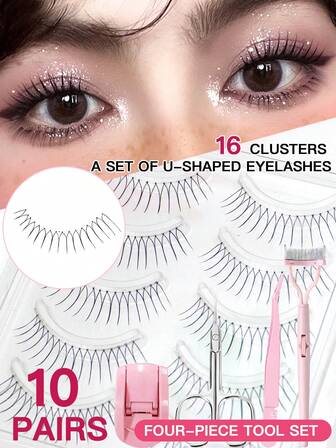 3 PCS/4PCS/6 PCS 5/10 Pairs Of New Materials And Processes Eyelash Natural Eyelash Fairy False Eyelash Hand Rib Hair U-Shaped Soft Girl Group Style Cartoon Eye 8-12mm,Natural Thick Eyelashes, Fairy False Eyelashes, Cat's Eye False Eyelashes, Suitable For K-Pop, Cosplay, Manga Styles - Reusable, Multi-Purpose Packaging For Beginners