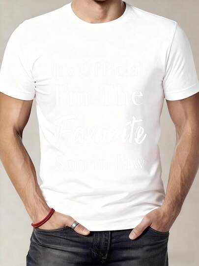 Camiseta de Manga Corta Negra con Estampado It's Official I'm The Favorite Son-in-law para Hombre Ideal para Regalos Familiares y Ocasiones Casuales