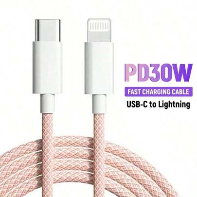 Cable de carga rápida MFI certificado trenzado de 1m 2m 30W(máx.) USB Tipo C a Lightning PD para iPhone 11 12 13 14 Pro Max XR Xs X SE 87 6 Plus, iPad, iPod, compatible con , certificado Nan MFi, cable de carga rápida USB C a Lightning, Tipo C para cable de cargador de compatible con iPhone 14 13 12 11 Pro Max XR XS X 8 7 6 Plus SE, cable de carga Lightning a USB C para CarPlay de automóvil