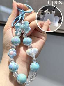 Keychain Bow Bead Dopamine Girl Car Keychain Heart Phone Hanging Chain Bag Decoration Pendant High Beauty