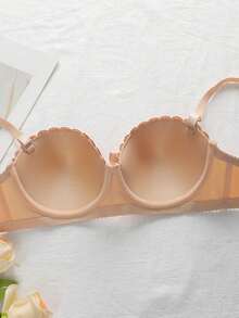Women's Embroidered Bow Decor Underwire Bra And Panty Set - Apricot - View 8