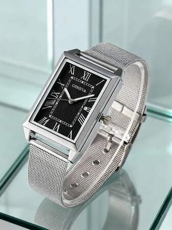 Fashionable Ultra-Thin Square Quartz Watch, Casual Minimalist Roman Numeral Dial Men's Wristwatch, Hot Selling Small Gold Square Watch, Student Watch, Christmas, Thanksgiving, Music Festival Gift