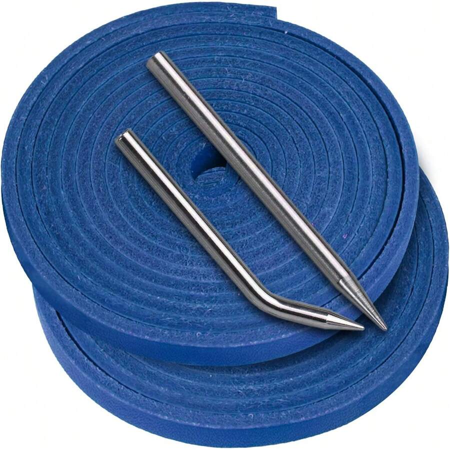 Guantes de béisbol, kit de reparación de encaje de mitón, softball, 2 cordones de piel y 2 agujas de cordones para guante de receptor - Azul oscuro - Ver 1