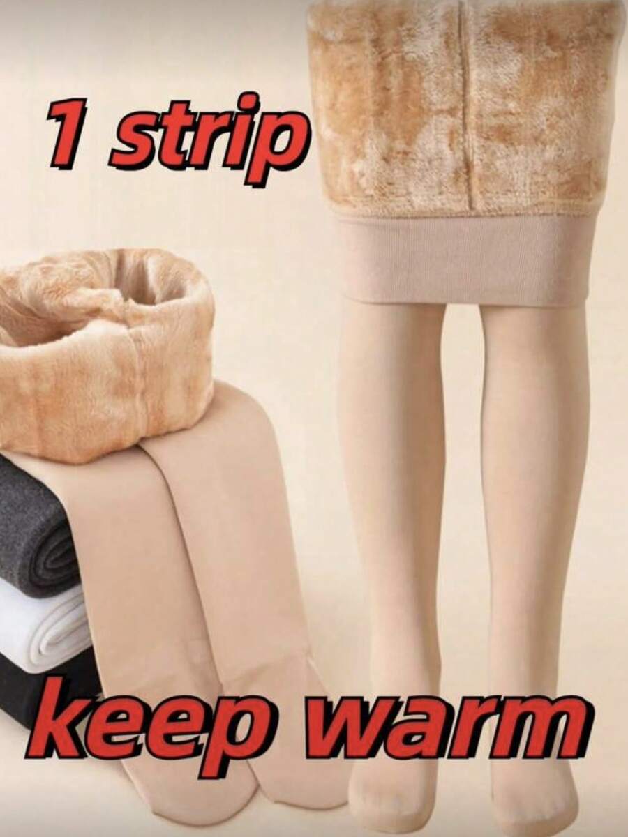 1 Pc Of Girls' Tights For Winter Wear With Added Fleece Insulation, Kid's Tights, Thick Flesh Colored Pantyhose - Camel - View 1
