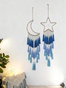 1 pieza Anillo de hierro con estrella y luna de tema de Ramadán con borla azul, decoración colgante, adorno de estrella y borla bohemio, estética vintage para sala, dormitorio y decoración festiva, arte de pared interior/exterior - Multicolor - Ver 5