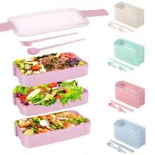 1pc 3-Layer Stackable Bento Lunch Box With Chopsticks & Spoon, Insulated Bag, Adult/School Lunch Box With 3 Compartments, Suitable For Back To School, Work, Outdoor Camping - Multicolor - View 7