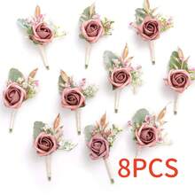 زهور اصطناعية بوتونييرة مع دبابيس للرجال ، بوتونييرة للعريس والوصيف والضيوف ، زهور اصطناعية لديكور الزفاف / الحفلات الرسمية / الحفلات المدرسية ، إلخ. بوتونييرة وردية للرجال في حفلات الزفاف للعريس والوصيف وحفلات الزفاف والذكرى السنوية والعشاء الرسمي والحفلات والحفلات المدرسية ، ديكور الزفاف المنزلي البوهيمي ، اكسسوارات عيد الحب - بوتونيير وردي غباري - مشاهدة 12