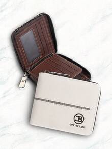 Billetera vintage para hombres, diseño con cremallera, estilo de negocios con grabado de letras, portafolios de tarjetas de crédito, billetera plegable portátil, versátil para el uso diario, gran opción de regalo