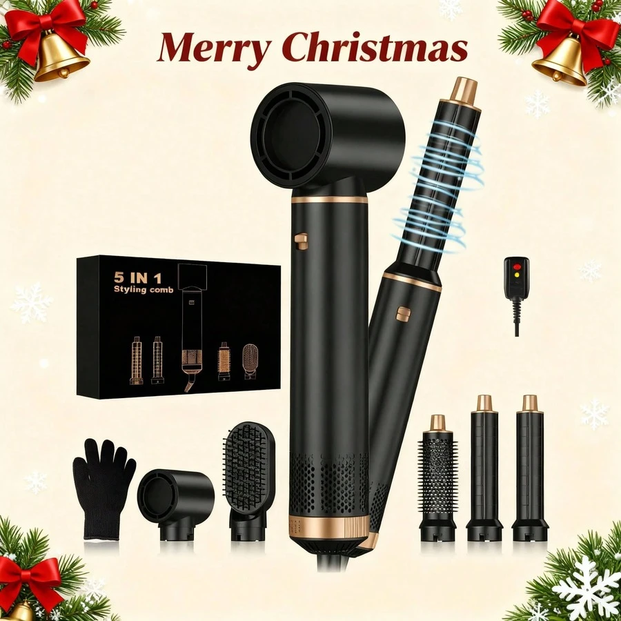 5-In-1 Hair Styling Tool Set - Auto Rotating Curling Wand, Straightening Brush, Air Wrap Style Dryer, 5-In-1 Hair Styling Tool Set - Auto Rotating Curling Wand, Straightening Brush, Air Wrap Style Dryer - Xem 1