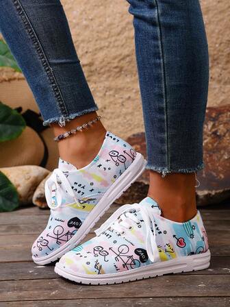 Damen Schnür-Segeltuch-Sneaker, Blumenmuster, sportlich-schicker College-Stil, lässige Urlaubsmode, Textil-Schnürsneaker für Damen, geeignet für den Outdoor-Einsatz in allen Jahreszeiten