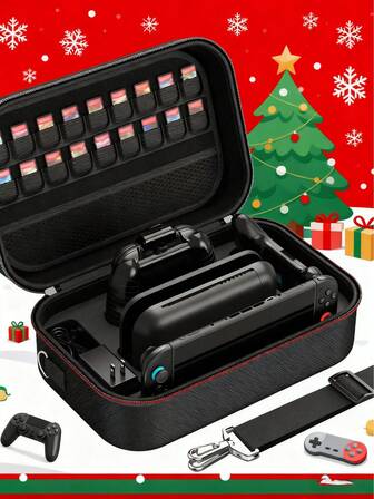 Switch 2 便携包，兼容 Switch 2，可装 18 张游戏卡带，防水防尘，适用于 Switch 2 及其配件，配有提手和肩带，圣诞礼物之选。