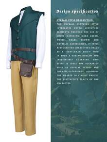 男士万圣节圣诞节动漫主题服装套装，包含衬衫、背心和裤子，适合动漫展、万圣节、狂欢节、化装舞会、主题派对、舞台表演、嘉年华服装、王子角色扮演服装、成人服装套装