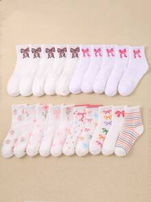 5/10 Pares de Meias Cano Médio com Laço e Flor para Crianças, Meias Curtas, Meias Infantis, Adequadas para Combinação/Vestimenta Diária de Meninas, Confortáveis, Macias, Respiráveis, Presentes Essenciais para Meninas (1-16 Anos) - Multicolorido - Visão 3