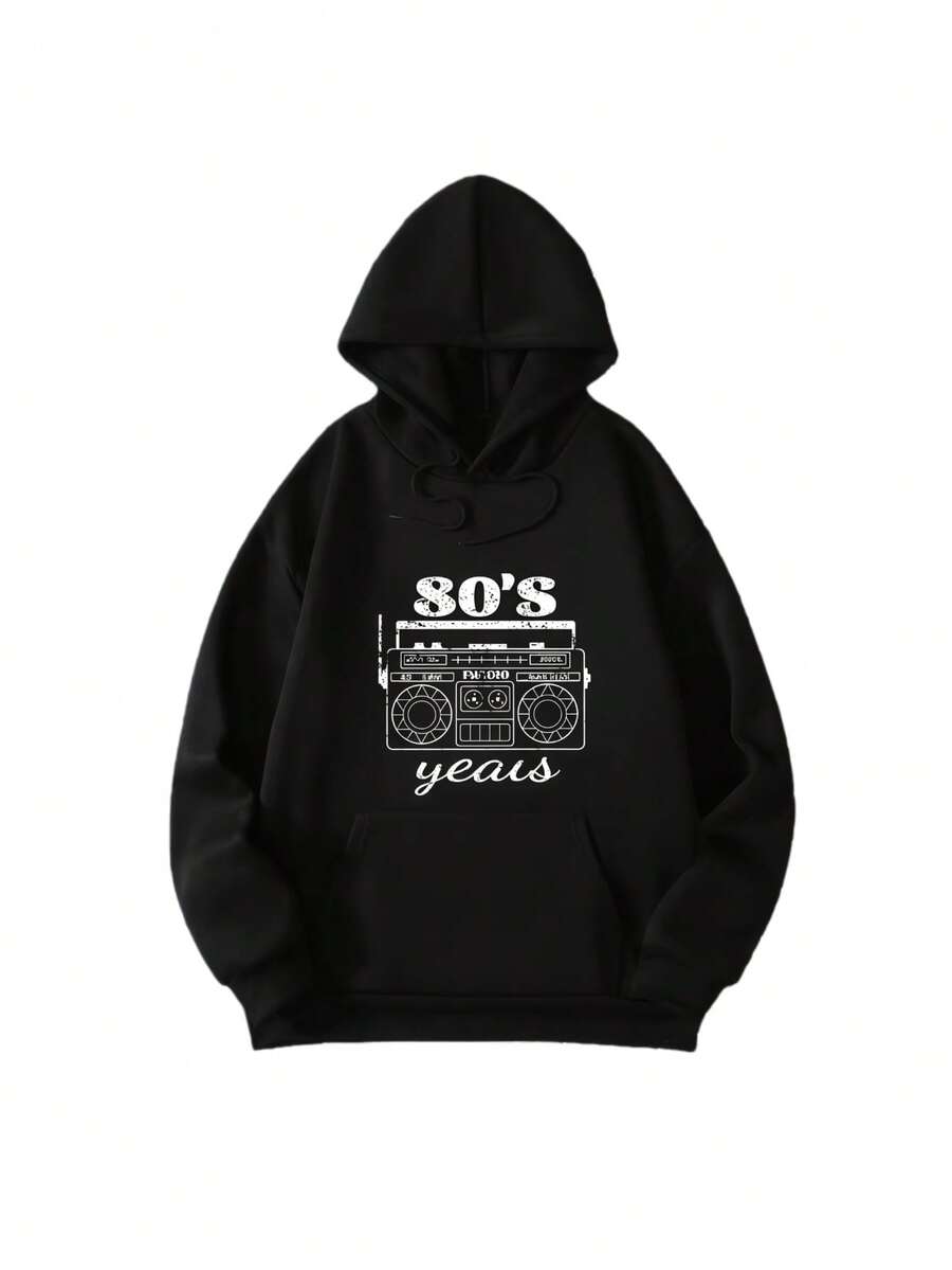 2025 Radio Pattern Hoodie Womens Oversized Hoodie Fleece Vintage Tracksuit Fashion Long Sleeve Hip Hop Hooded Sweatshirt CYXX299 - màu đen - Xem 1