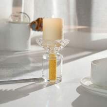 1pc Elegant Transparent Crystal Glass Candle Holder, Can Be Used In Living Room, Bedroom, Dining Room, Study To Create A Warm And Soothing Ambiance, Candle Not Included - Multicolor - View 6