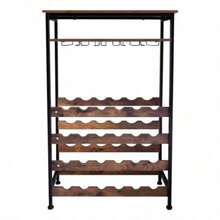 YBossa Estante de Vino de 6 Niveles para 24 Botellas y Copas Cava Bar Independiente para Piso Organizador de Estilo Industrial para Cocina Sala o Comedor Baku - c y f - Ver 2