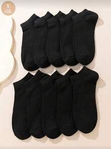 1 Pair/5 Pairs/10 Pairs/20 Pairs, Autumn/Winter, Random Black, Soft & Comfortable Breathable Socks, Suitable For Campus Wear, Portable & Fashionable, Unique Personalized, Essential Item For Women's Campus Parties, Daily Casual Wear, Soft & Comfortable Ladies' Boat Socks - Black - View 7