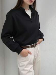 1 قطعة بلوزة كاجوال فضفاضة مريحة للفتيات المراهقات للعودة إلى المدرسة، موضة شارع متعددة الاستخدامات - الأسود - مشاهدة 5