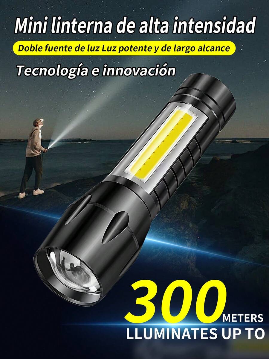 Mini Linterna LED Ultra Brillante, Antorcha Recargable para Camping, Luz de Trabajo Portátil, Foco para Exteriores con Perlas XPE de Alto Brillo, Luz Lateral COB de Alto Brillo, Múltiples Modos de Iluminación, Zoom, Ideal para Exploración, Aire Libre, Camping, etc., Linterna Recargable, Linterna Recargable, Luz Recargable por USB, Linterna LED Recargable por USB, Linterna USB, Linterna Recargable de Alta Potencia, Mini Linterna Recargable, Power Bank, Linterna Potente, Luz de Mano Fuerte.