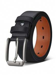 WilliamPOLO 男士纯色复古休闲 PU 皮革针扣腰带，3.8 厘米宽，适合所有季节