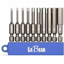 LABEAR - Juego de 10 puntas de destornillador de cabeza hexagonal S2 Stee, brocas hexagonales SAE de 1 pulgada para montaje (1/16 pulgadas, 5/64 pulgadas, 3/32 pulgadas, 1/8 pulgadas, 9/64 pulgadas, 5 - 2"x MÉTRICO - Ver 2