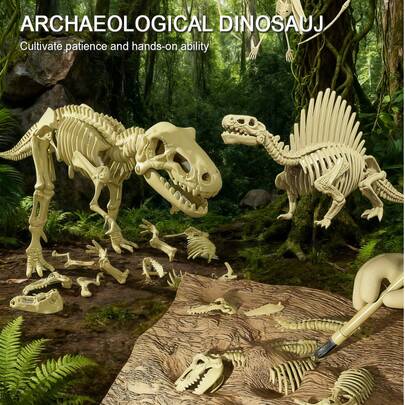 1Pc Dinosaur Fossil Digging Toy (Free Tools) - T-Rex/Triceratops & More, Kids DIY Educational Digging Treasure Toy For Boys Girls