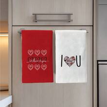 MEMNUN 2pcs Valentine's Day Red Heart & "I Love You" Pattern Kitchen Towels, 15.75*23.62in (40*60cm), Modern Microfiber Soft Absorbent Dish Towels, Hand Towels, Tea Towels, Ideal For Cleaning, Bathroom & Kitchen Decor, Home Decoration And Gifts - Multicolor - View 6