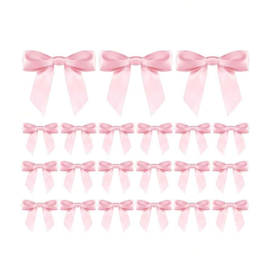 100pcs Mini Satin Twist Bow Knots, Pink, Pre-Made Gift Packaging Bows, Suitable For Candy, Crafts, Weddings, Parties - Multicolor - View 1
