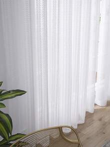 1件田园风叶子提花薄纱窗帘，现代简约窗帘 - 白色 - 查看 5