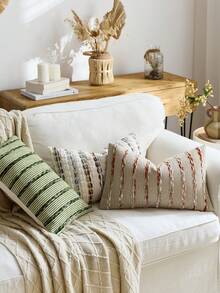 1 buc/2 buc Camel Base + Portocaliu + Fildeș cu dungi (Inserția nu este inclusă) Față de pernă cu dungi groase 3D, Față de pernă din chenilă cu model boem Farmhouse, Șemătură de pernă în culori neutre pentru canapea, pat, dormitor, sufragerie, petrecere, decor, toate anotimpurile - Bază de cămilă + portocaliu - Vizualizare 8