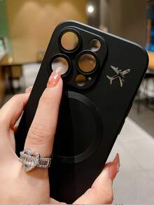 Minimalist Liquid Matte Magnetic Metal Airplane Design Shockproof Phone Case, Suitable For IPhone 17 Pro, 16 Pro Max, 17, 15, Fits Various Scenarios Like Work, School, Gatherings, Travel, Compatible With IPhone 16 Pro, 14, 13, 12, 11 With Interesting Patterns