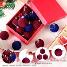 32 Piezas Adornos Navideños de Terciopelo , Esferas Texturizadas, Corazones y Lazos para Árbol de Navidad, Decoración Elegante Vintage para Hogar y Fiesta Navideña ()(Rojo) - Multicolor - Ver 4