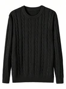 GRDR Men's Twisted Floral Pattern Crew Neck Long Sleeve Sweater - Black - View 2