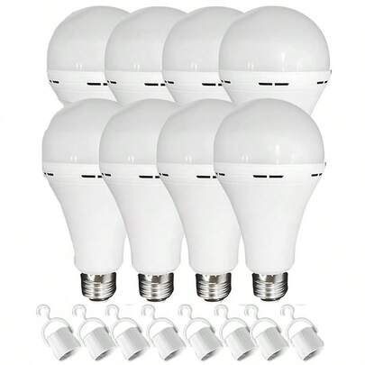 8PCS Emergency-Rechargeable-Light-Bulb, Keep Lighting During Power Outage, 12W 6500K LED 65W Equivalent Light Bulbs, 1200 MAh Battery Backup Light Bulbs For Home Power Failure