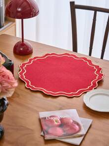 1/2/4/6/12 miếng lót đĩa tròn màu đỏ có viền gợn sóng màu vàng, đế lót ly chống trượt dùng cho nhà bếp, bàn ăn, tiệc tùng, đám cưới, nhà hàng, văn phòng, bàn cà phê, trang trí nhà cửa, dã ngoại, mọi mùa - Đỏ - Xem 6