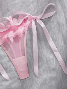 2pcs Sexy Lingerie Set For Women, Includes Sheer Mesh Floral Lace Bra And Strappy Garter Panty, Suitable For Valentine's Day, Private Parties, Intimate Occasions, And Gifts