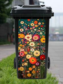 3D Cartoon Cat, Flowers, Elephant Printed Trash Can Sticker Waterproof PVC Outdoor Trash Can Trash Can Poster Peeling Sticker 4 Sizes