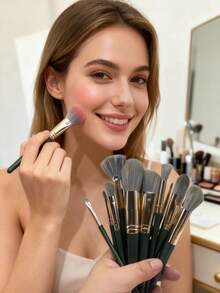 14-Piece Makeup Brush Set - Professional Grade, Soft And Dense Bristles, Perfect For Applying Foundation, Highlighter, Eyeshadow And Base Makeup, Gorgeous Blend, Eyeshadow Brush Set, Comes With Leather Storage Case And Storage Bag Optional, Effective Makeup Brushes - 14-Piece Makeup Brush Set Green Soft Foundation Face And Eyebrow Shadow Valentine's Day Mother's Day Perfect Gift,Brush Set,Makeup Brush Kit,Make Up Brush Set,Make Up Set Complete,Makeup Brush Set,Complete Makeup Kit,Brush Kit,Brushes Makeup Set,Makeup Gift Set - Green - View 5