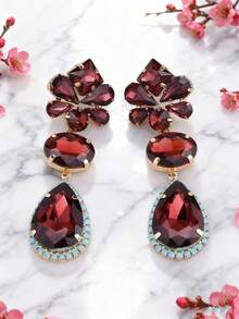 sehuoran 1 Pair Handmade Copper Alloy Welded Geometric Shape Teardrop Glass Crystal Dangle Earrings For Women