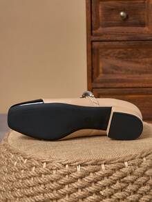 Tacones de plataforma de estilo Mary Jane de dos tonos de piel sintética color caqui - Caqui - Ver 7