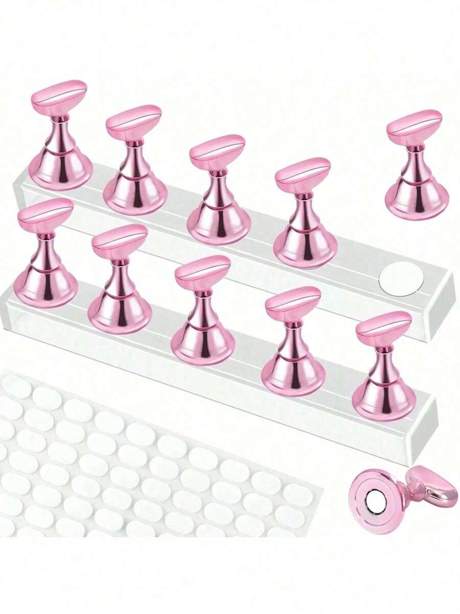 Set 2 piese (10 piese) - Tavă pentru unghii, Set suport pentru unghii (Tavă de bază, Set suport pentru unghii (doar tava de bază), Suport pentru unghii tip presare, Tavă manuală pentru exersarea unghiilor, Suport pentru unghii pre-vopsite, Suport pentru afișarea unghiilor, Kit de început pentru salon de unghii acasă (roz) - Multicolor - Vizualizare 1