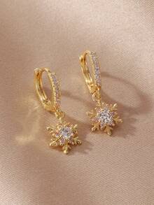 1 par de pendientes de aro con copo de nieve de aleación de zinc y circonita, regalo para mujeres - Multicolor - Ver 3