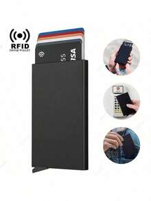 RFID屏蔽信用卡夹，男士钱包，金属钱包，男士卡包，极简金属卡包，RFID屏蔽卡夹，铝合金黑色钱包，男士卡包，商务休闲时尚钱包，护照夹，车载护照夹 - 黑色 - 查看 6