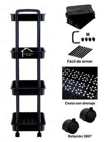 4-Tier Multipurpose Plastic Organizer Cart With Wheels - Black - View 5