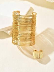 2pcs/Set Fashionable Minimalist Multi-Layer Wrapped Metal Bangle Bracelet, Suitable For Daily Wear - Multicolor - View 5