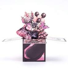 1 bộ Thiệp chúc mừng sinh nhật bằng giấy rỗng 3D thủ công, Thiệp trang trí tiệc sinh nhật sáng tạo, Hộp quà tặng bất ngờ cho ngày sinh nhật - Hồng Đen - Xem 10