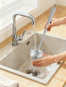 Silicone water bottle brush and straw cleaning set, with a long-handled silicone cup brush, suitable for cleaning narrow-neck containers, vacuum sports bottles, thermos cups, and glass cups - 淺灰色 - 查看 7